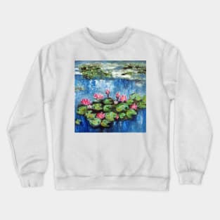 Pink Water Lilies in a Pond Crewneck Sweatshirt